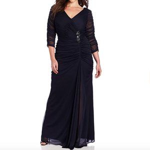 Adrianna Papell Three-Quarter Sleeve Ruched Gown